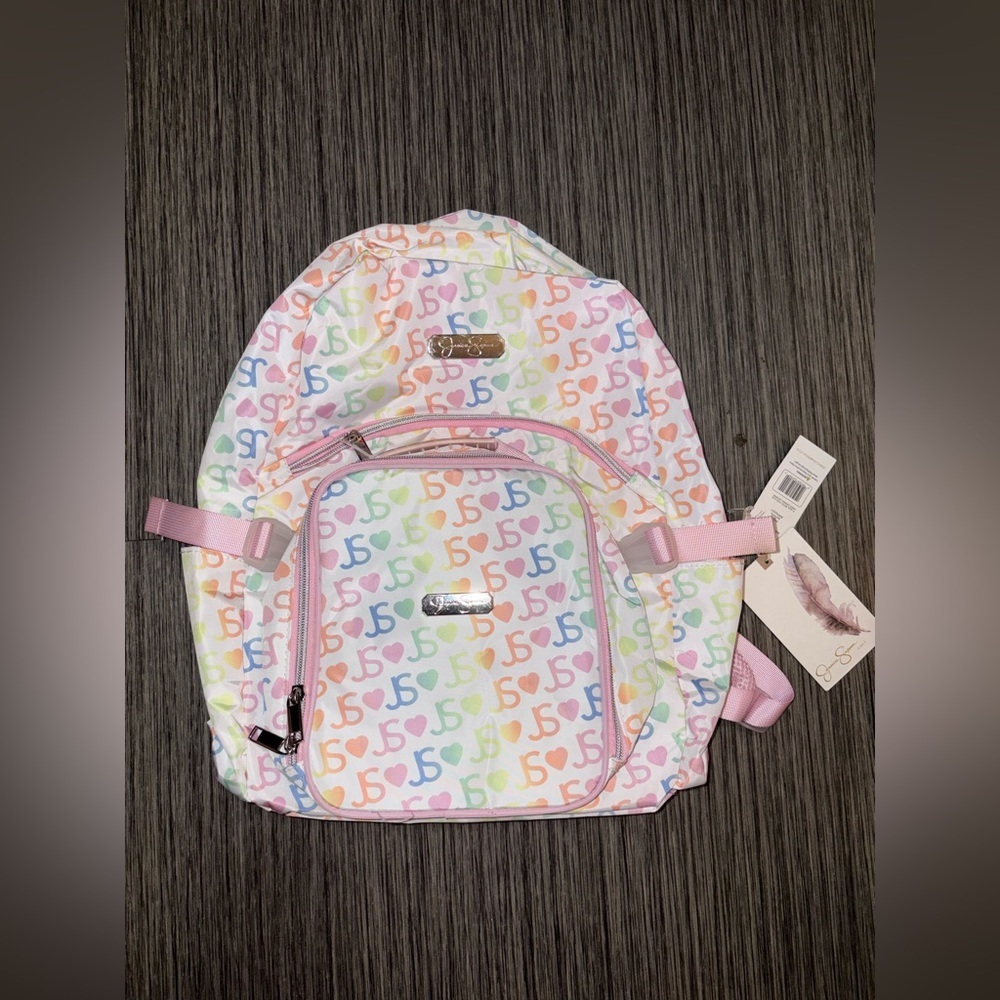 Jessica Simpson Pink Pastel Logo Full Size Backpack and Lunch Bag Set- NWT